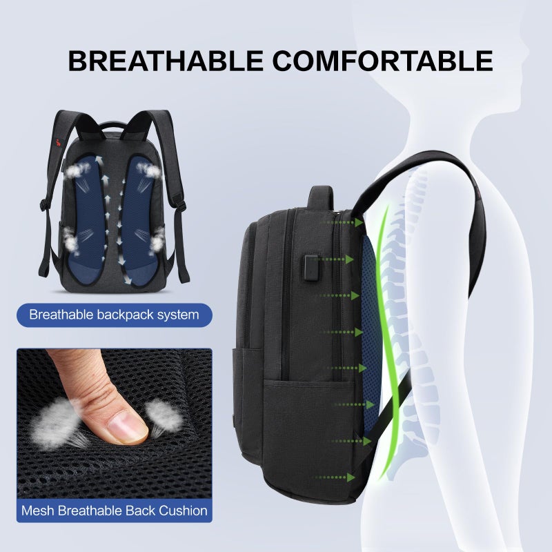 OIWAS Laptop Backpack 17 Inch For Men Business Backpack - Women Travel Daypack - Lightweight Large Backpack (Black) - Image 5